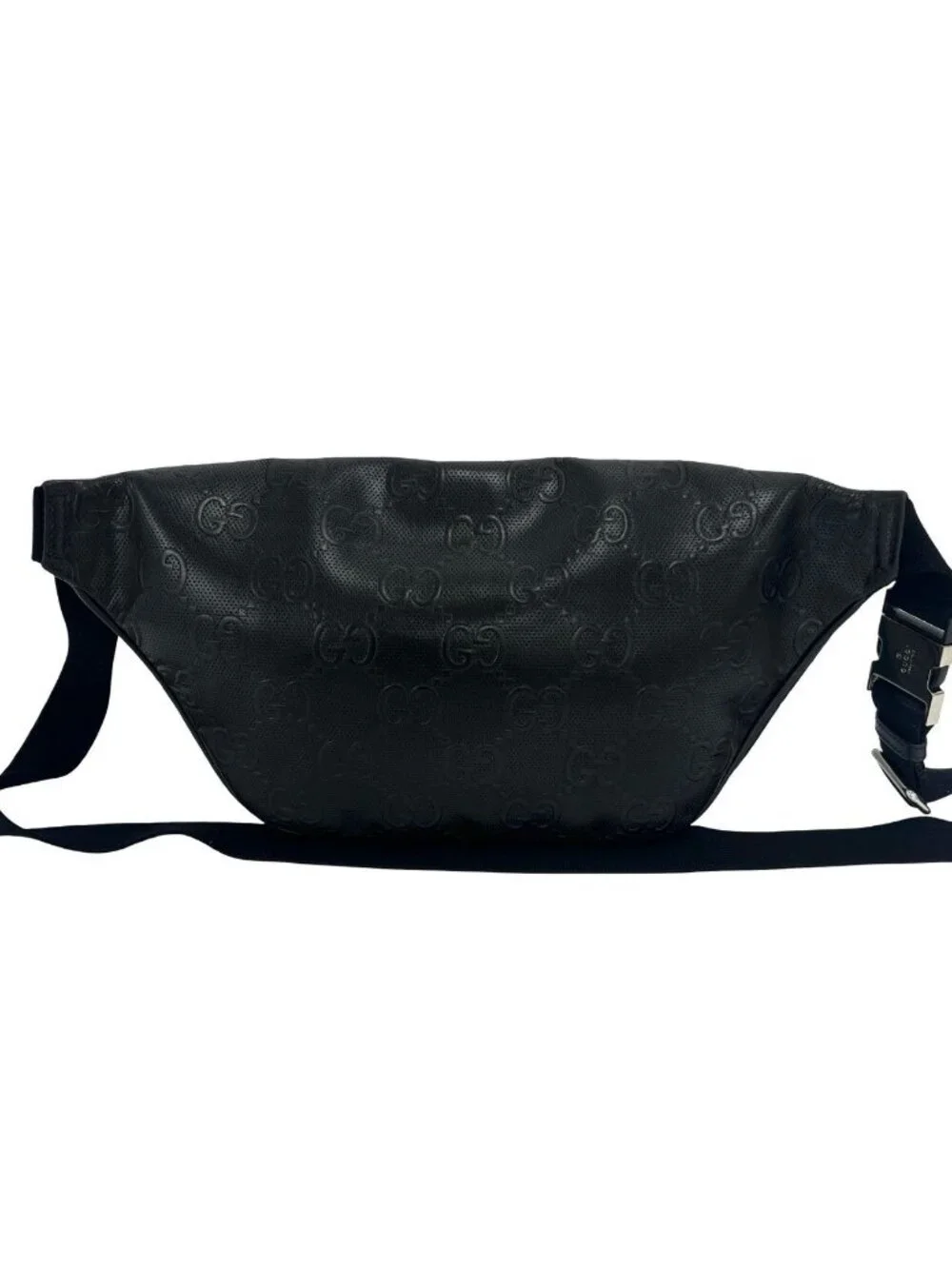 Gucci GG Pattern Embossed Perforated Leather Belt Bag Waist Pouch Black